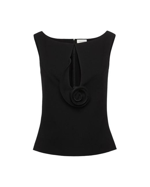 Magda Butrym Overhemden ,Zwart ,Floral Appliqué Keyhole Top in het Black