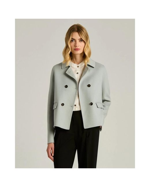Kiton Jassen ,Blauw ,Leer Pure Cashmere Double-Breasted Overcoat in het Gray
