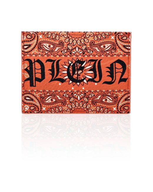 Philipp Plein Accessoires ,Oranje ,Leer Leren Creditcardhouder Paisley voor heren
