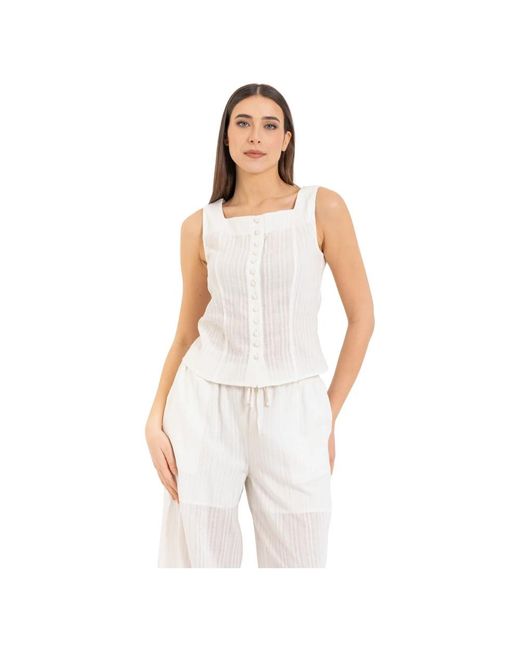 Kocca White Sleeveless Tops