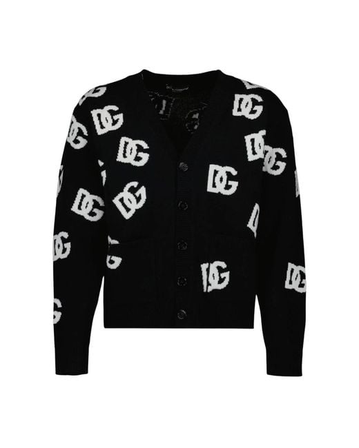 Dolce & Gabbana V-ausschnitt cardigan mit dg-print in Black für Herren
