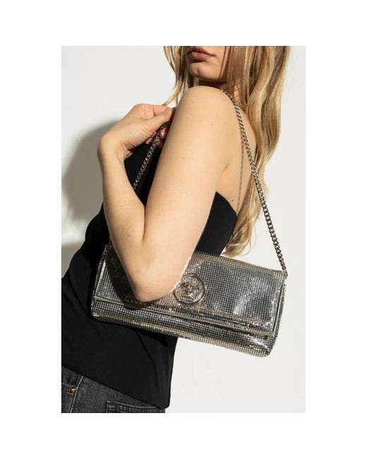 Versace Tassen ,Grijs ,Clutch Met Glinsterende Kristallen in het Metallic