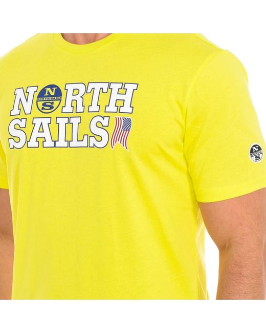 North Sails Tops ,Geel ,Katoen T-Shirt Met Korte Mouwen En Geribbelde Hals in het Yellow voor heren