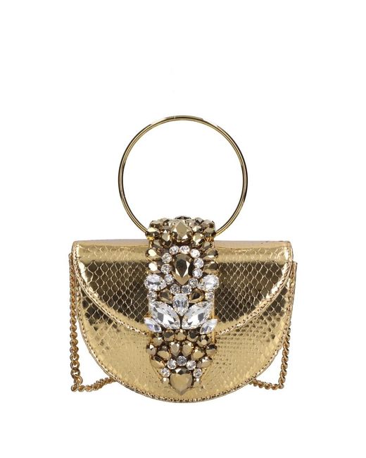 Gedebe Tassen ,Geel ,Leer Mini Brigitte Python Tas in het Metallic