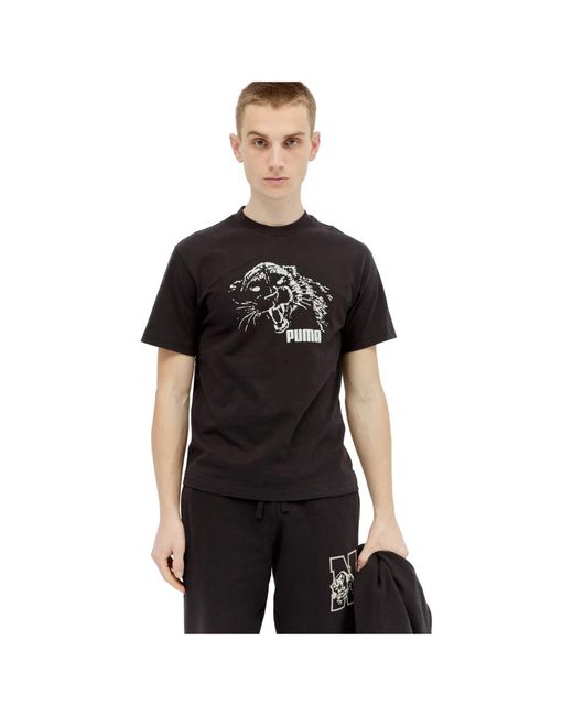 PUMA Grafisches logo-print baumwoll-t-shirt in Black für Herren