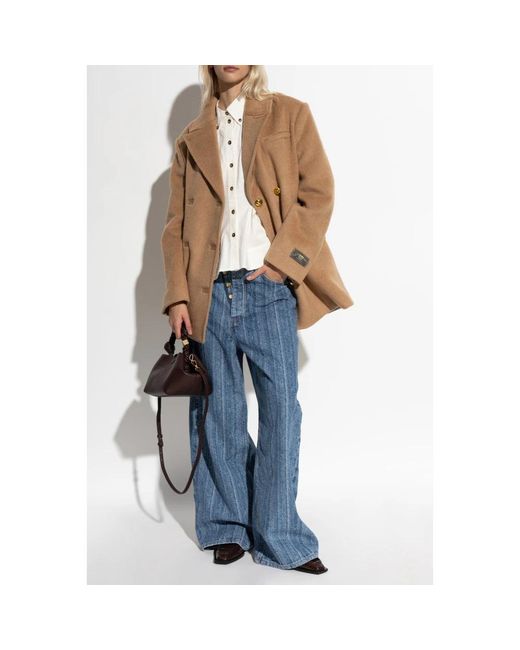 Ganni Double-Faced Wool Double-Breasted Blazer in het Brown