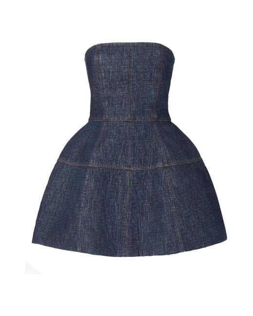 Fendi Bustier Gewatteerde Katoenen Jurk in het Blue