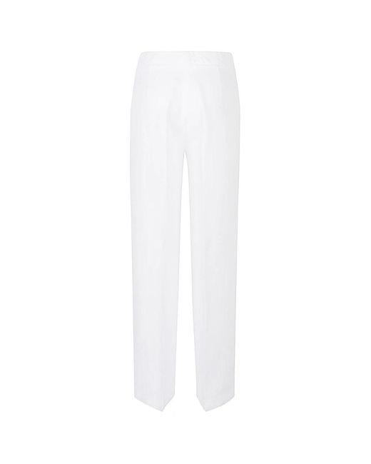Via Masini 80 White Straight Trousers