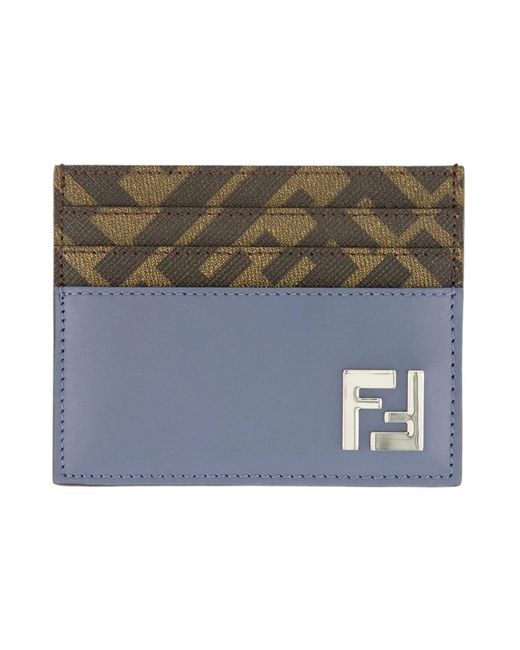 Fendi Accessoires ,Blauw ,Katoen Ff Squared Kaarthouder in het Blue voor heren