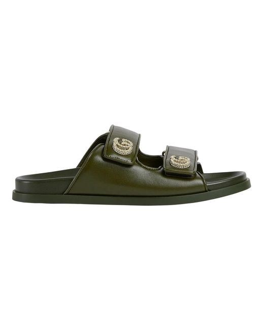 Gucci Schoenen ,Groen ,Leer Sandaal Met Kristallen Dubbele G in het Brown