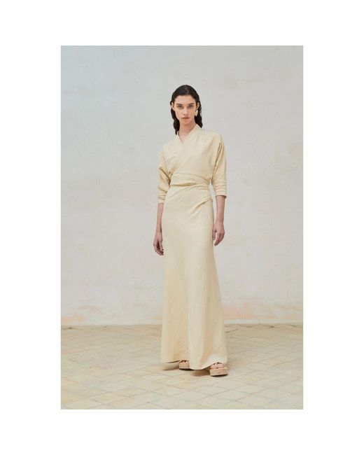 Cortana Natural Amelia leinen seide langes kleid