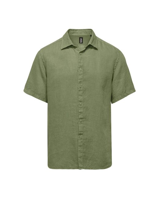 Camicia in lino a maniche corte di Bomboogie in Green da Uomo