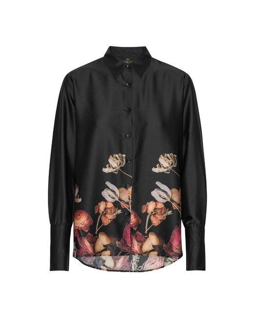 Karmamia Overhemden ,Zwart ,Leer Zwarte Bloemenblouse in het Black