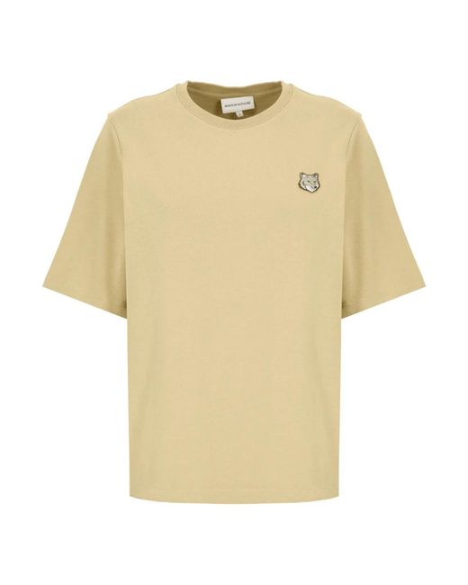 Camiseta de algodón verde con parche de logo Maison Kitsuné de color Yellow