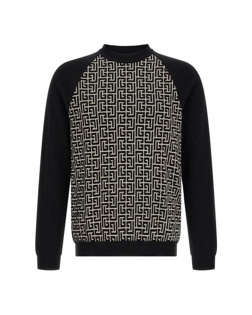 Balmain Black Round-Neck Knitwear for men