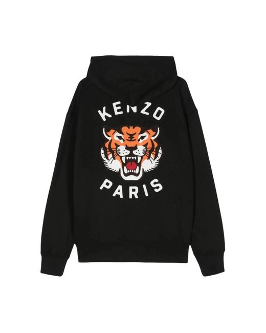 KENZO Hoodies & Sweatvesten ,Zwart ,Leer Geborduurde Oversized Hoodie in het Black voor heren