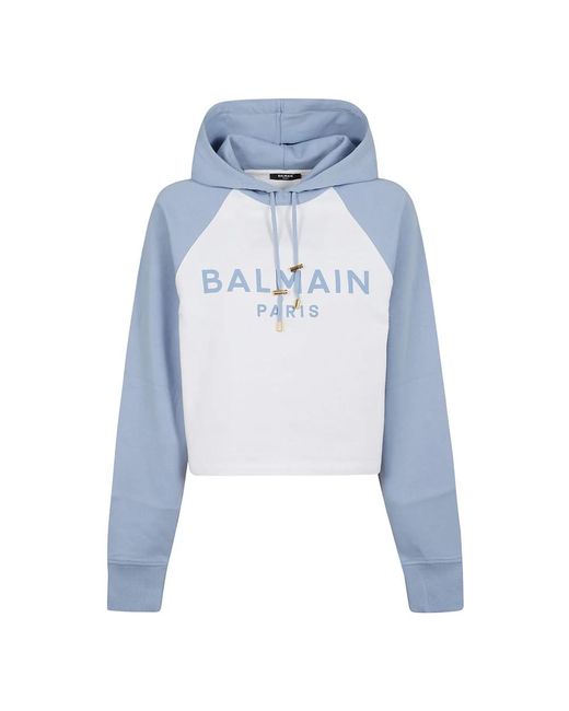 Balmain Blue Print raglan cropped hoodie