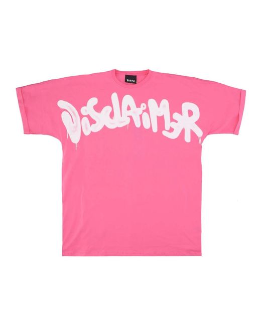 DISCLAIMER Pink Logo maxi tee fluo fuchsia/weiß