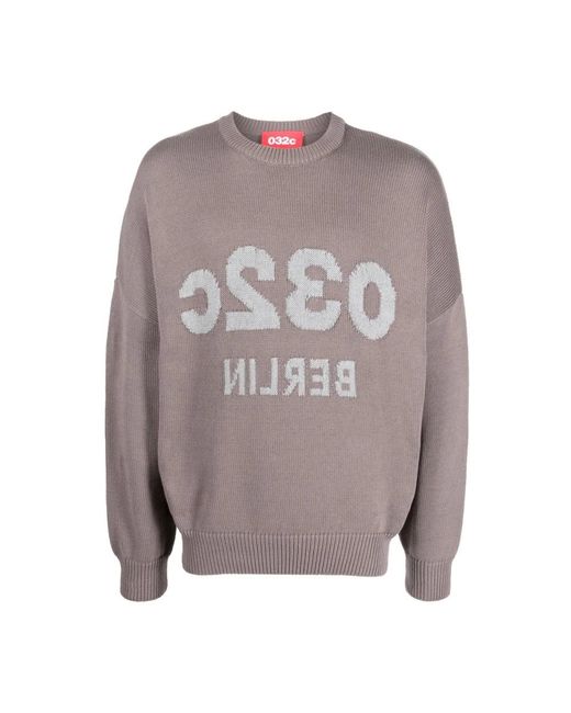 032c Gray Round-Neck Knitwear for men