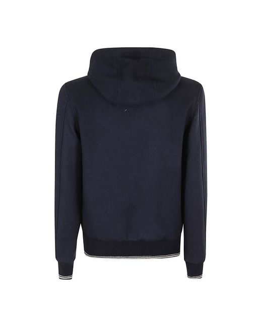 L.b.m. 1911 B.M. 1911, ,Hoodies & Sweatvesten ,Blauw ,Wol Wollen Rits Hoodie Contrast Trim in het Blue voor heren