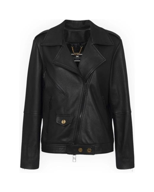 Leather Jackets Elisabetta Franchi de color Black