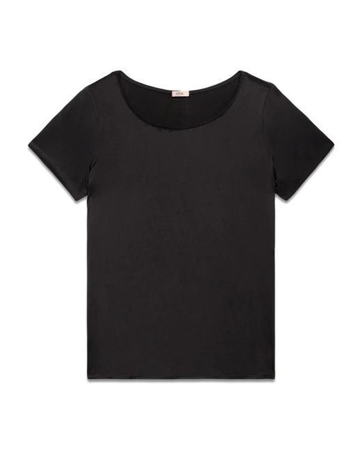 Oltre Tops ,Zwart ,Satijn Viscosemix Satijnen T-Shirt in het Black