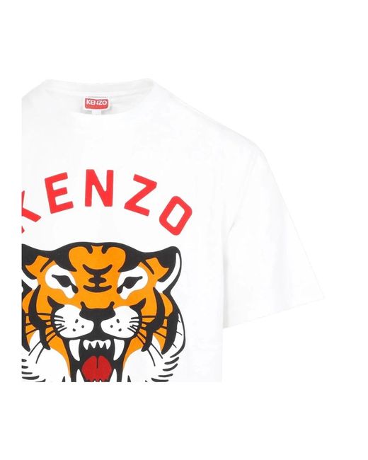 KENZO Weiße tigerdruck t-shirts und polos,t-shirts,beige logo t-shirt in White für Herren