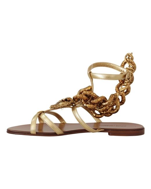 Dolce & Gabbana Brown Goldene kette herz gladiator sandalen