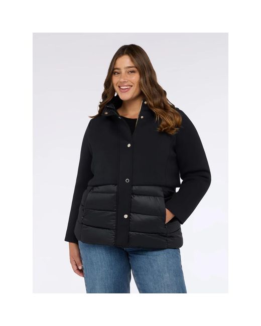 FIORELLA RUBINO Jassen ,Zwart ,Leer Bi-Materiaal Donsjack Met Capuchon in het Black