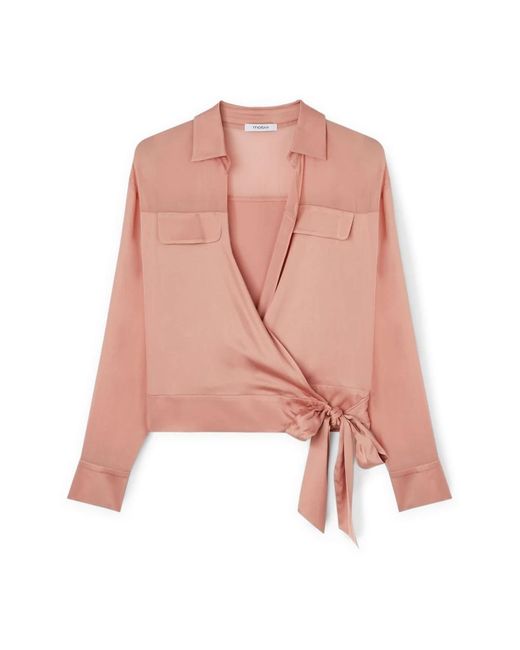 mötivi Overhemden ,Roze ,Satijn Satijnen Blouse Met Overlap in het Pink
