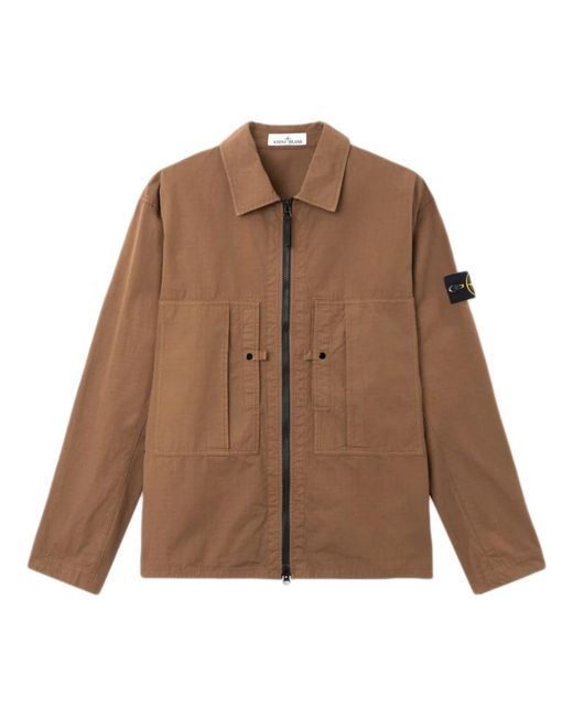 Stone Island Jassen ,Bruin ,Katoen Logo Patch Jacket in het Brown voor heren