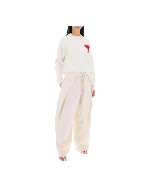 AMI White Wide Trousers