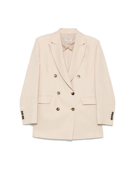 Chaqueta De Lino De Doble Botonadura, Mujer, Talla Alberto Biani de color Natural