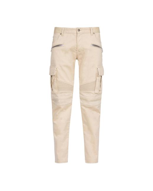 Balmain Cotton Stretch Slim-Fit Cargo Broek in het Natural voor heren