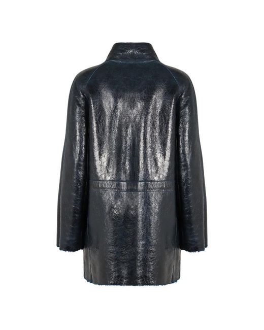 Fendi Jassen ,Blauw ,Raglan Leren Jas Met Trekkoord Taille in het Black