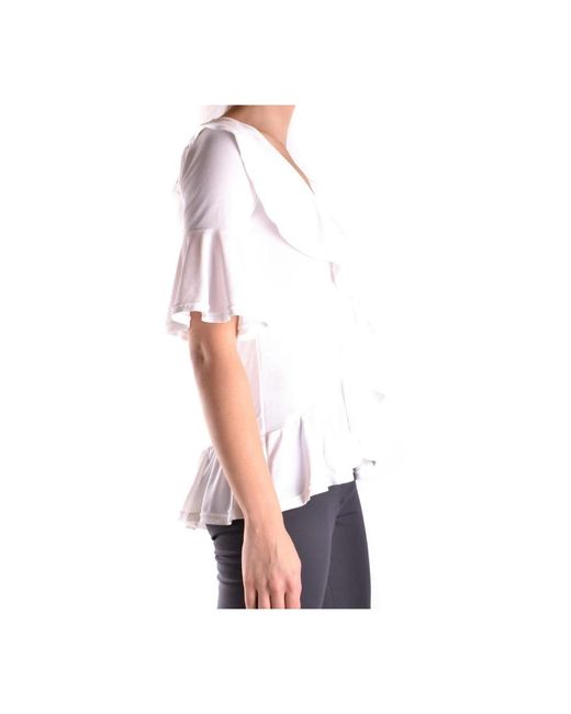 Dondup Overhemden ,Wit ,Katoen One Shoulder Top Met Korte Mouwen in het White