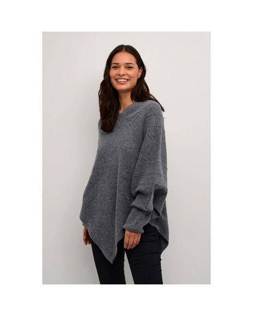 Cream Jassen ,Grijs ,Polyester Gebreide Poncho Asfalt Melange in het Gray