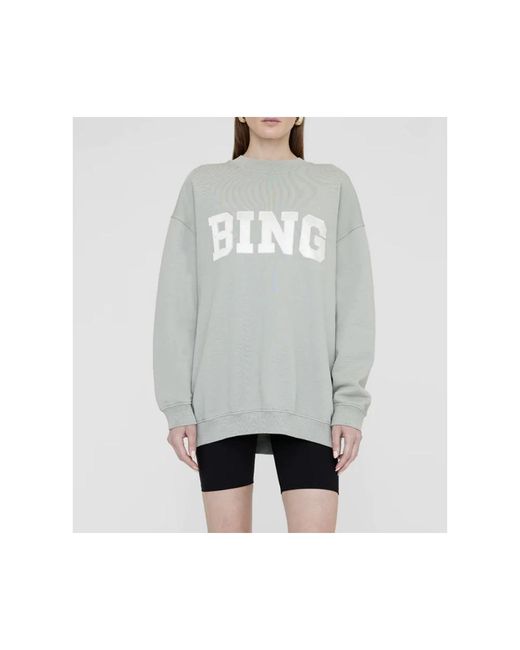 Anine Bing Gray Satin grafik sweatshirt elfenbein salbei