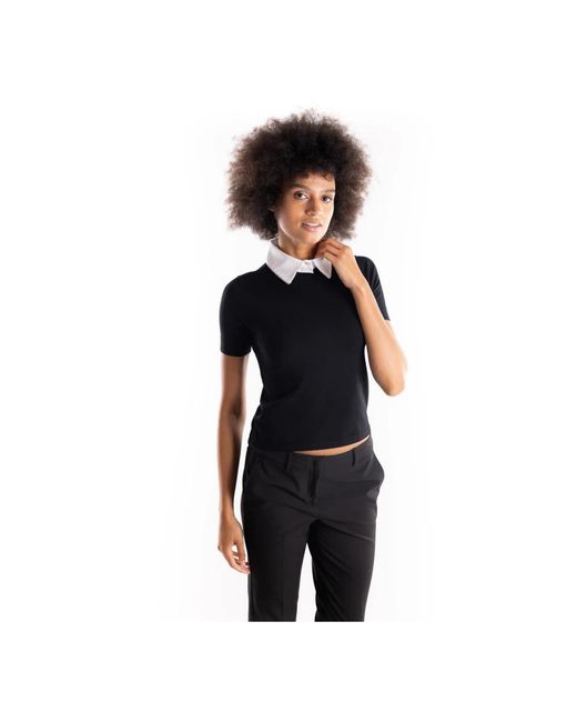 Marella Tops ,Zwart ,Polyester Zwarte Polo Sweater Met Afneembare Witte Kraag in het Black