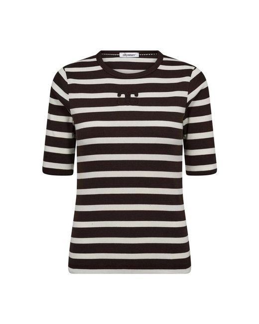 co'couture Black Gestreiftes Geripptes Besticktes T-Shirt Top
