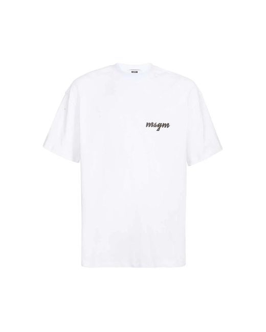 MSGM Tops ,Wit ,Katoen Logo Print Katoenen T-Shirt in het White voor heren