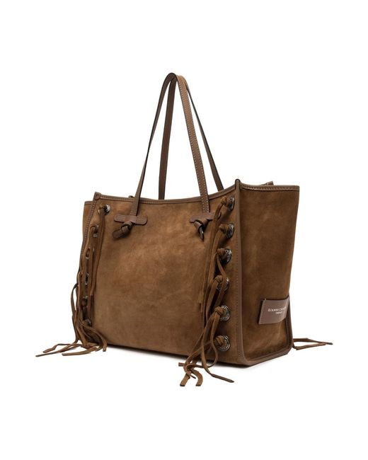 Gianni Chiarini Brown Wildleder-Tasche Mit Fransen Und Nieten