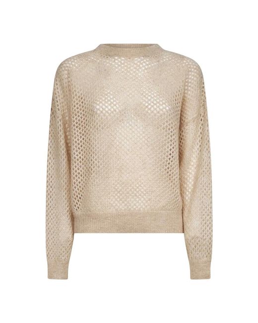 Brunello Cucinelli Netbrei Paillet Sweater in het Natural