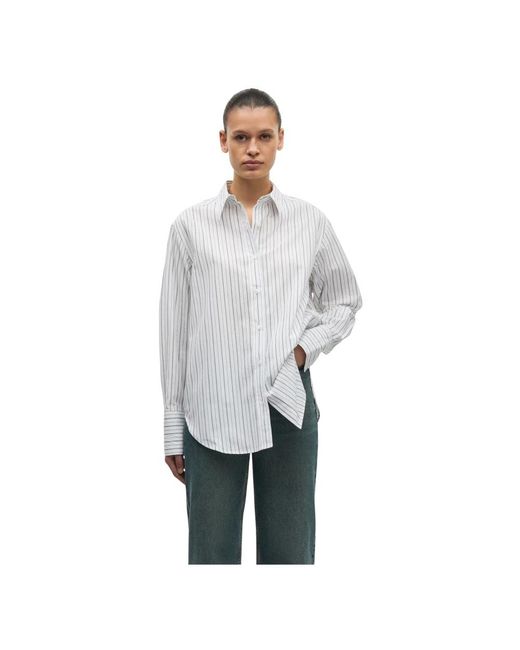Samsøe & Samsøe Overhemden ,Wit ,Katoen Shirt Met Lange Mouwen in het Gray