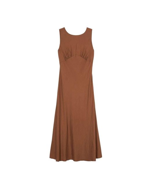 Oltre Brown Fließendes Langes Kleid Mit Drapierung