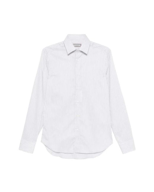 Canali Gestreifte Langarm-Knopfbluse in White für Herren