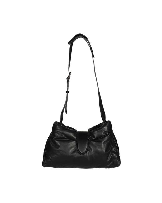 Max Mara Black Stilvolle Lederhandtasche Mit Klappenverschluss