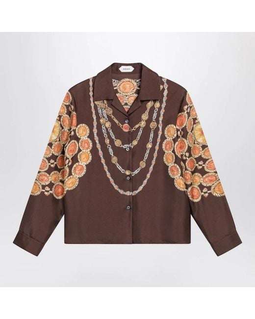 Versace Brown Printed Silk Twill Shirt