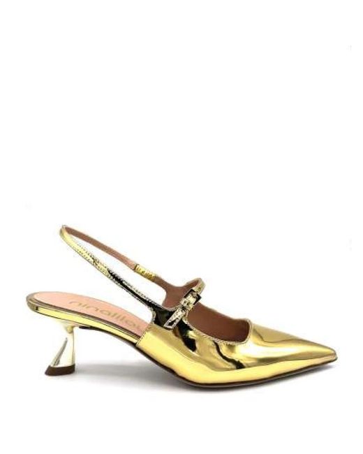 Ninalilou Schoenen ,Geel ,Leer Spiegel Leren Slingback Sandalen in het Metallic