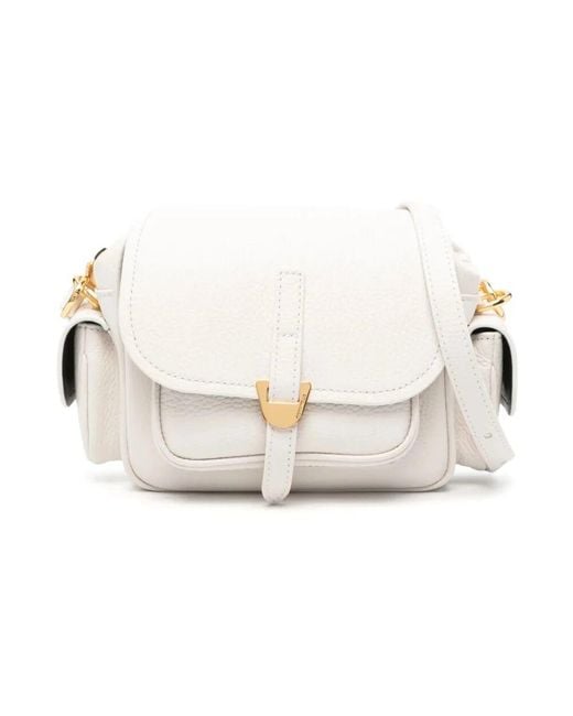 Coccinelle White Strukturierte Lederhandtasche